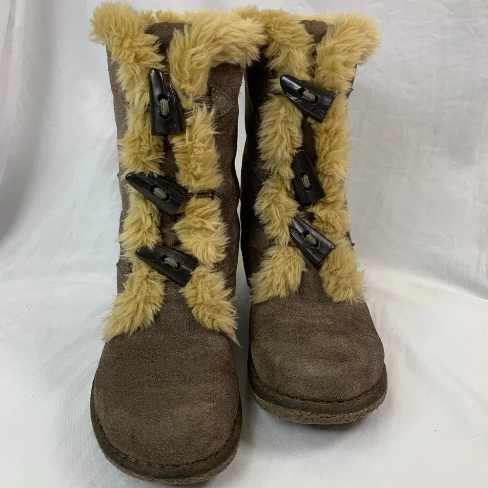 Summit Brown Leather Faux Fur Mid-Calf Moccasin Boots Earth Spirit Size 6.5